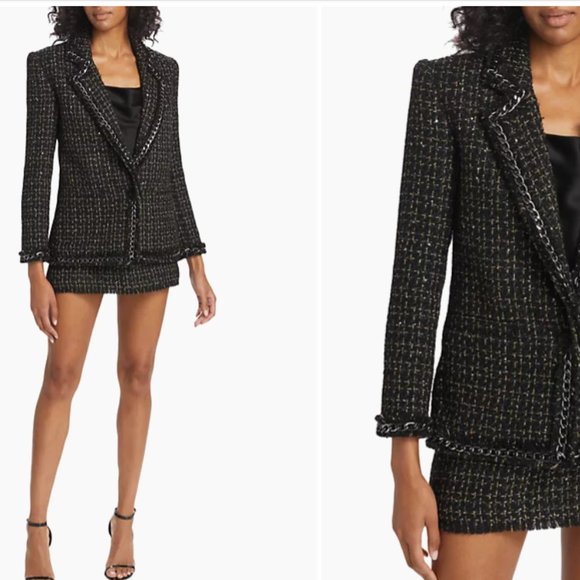 Alice + Olivia Shan Chain-Trim Tweed Jacket - Picture 2 of 16